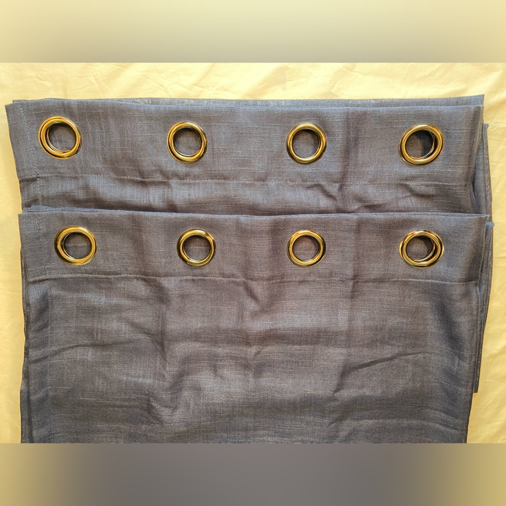 Curtain Panels 2, Blue sheer panels with dark silver grommets,‎ 72” x 54” each